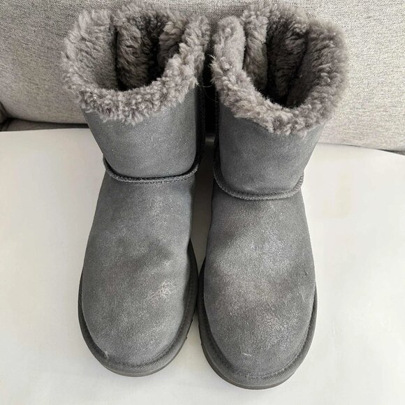 UGG Womens Mini Bailey Bow II Water Resistant Booties Obsidian Grey US 10 - Picture 1 of 8